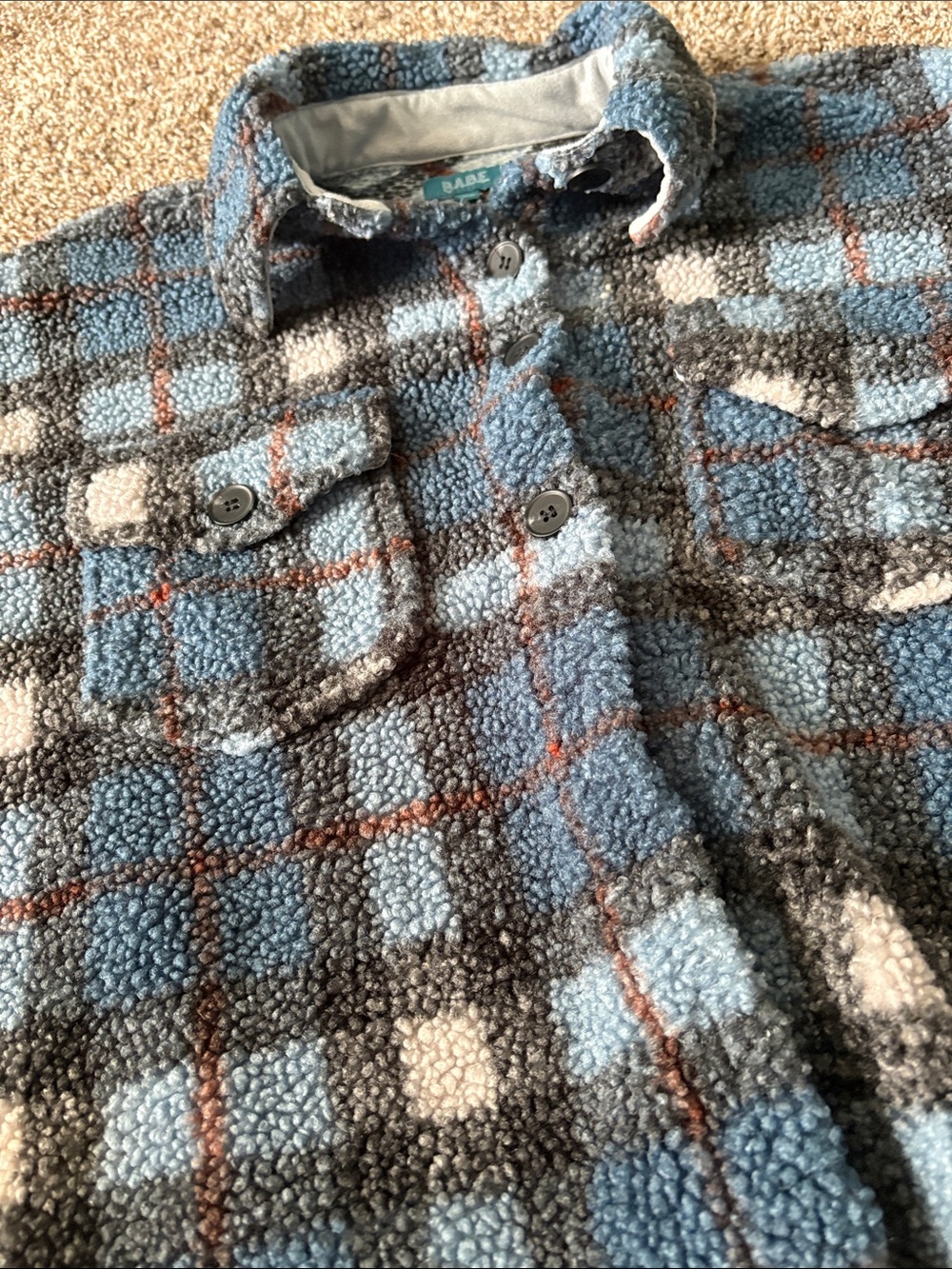 Lands' End Blue and Black Plaid Sherpa Button-Down Jacket Babe - Picture 3 of 9